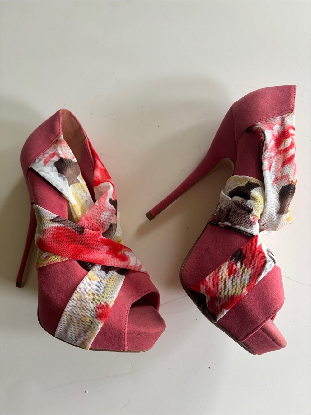Wild Pair Floral Wrap Peep-Toe Heels - Pink